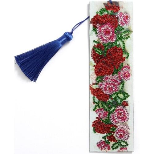 DIY Special Shaped Diamond Painting Leather Bookmark Tassel Book Marks Book Page Mark for Books Small Gift Rose Flower
