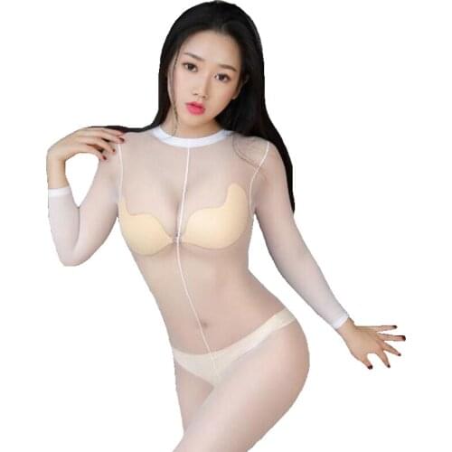 Sexy Lingerie Charming Stretch Shaping Tights Jumpsuit Nylon Women Perspective Siamese Stockings Long-Sleeved Bodysuit Fashion