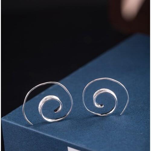 VLA 925 Sterling Silver Simple National Style Leaf Earrings Womens Fashion Design Geometric Circle Earrings Accessories