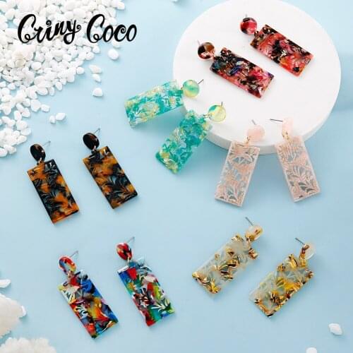 Drop Earrings Quare Earring Party Jewelry Vintage Bohemia Color Big Geometric Cring Coco Hawaiian Acrylic for Women Gifts Brown