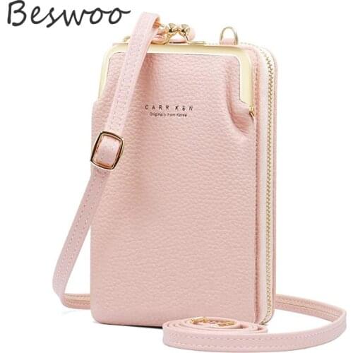 Crossbody Bags Leather Shoulder Strap Handbag Phone Purse Messenger Bags Smartphone Wallet Metal Women Bag Card Holders Clutch