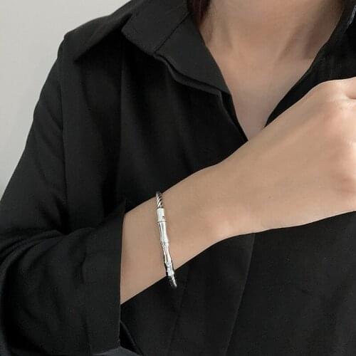 TIMEONLY Statement Twist Weaving Bamboo Bangles Personality Open Circle Alloy Bangles for Women Girls Punk Jewellery Hot Sale