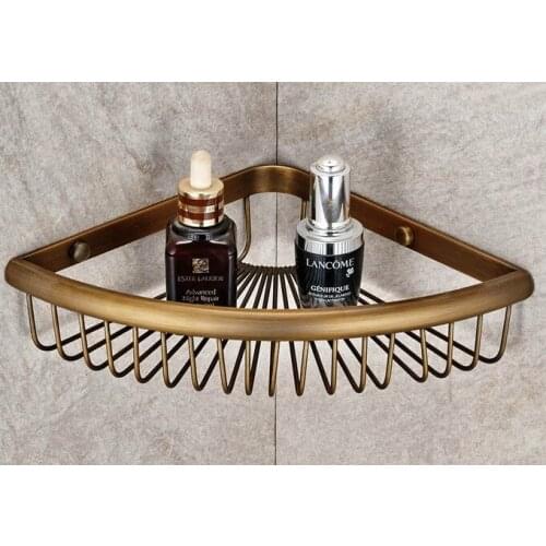 Vintage Retro Antique brass Wall Mounted Bathroom Single Tier Corner Shower Shelf Storage Basket Bathroom Accessory mba510