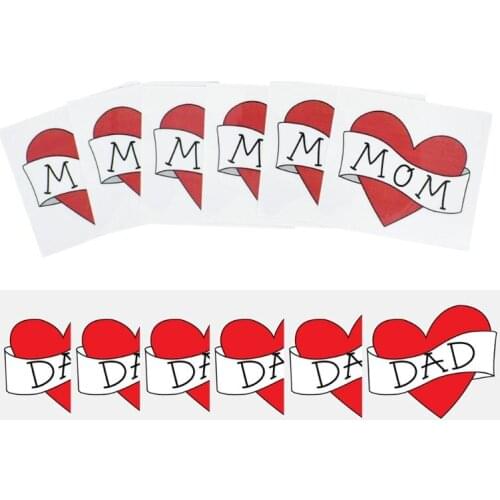 Waterproof Removable Temporary Tattoo Sticker Red Heart Love Dad/Mom Kids Boys Girls Fake Tattoos Child Baby Photography Prop