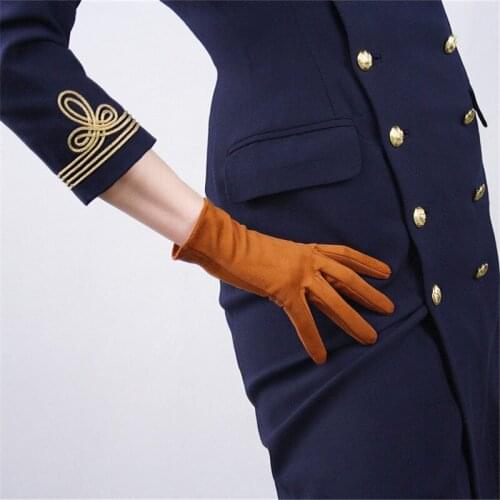 Suede Gloves 21cm Brown Scrub Brushed Suede Emulation Leather Imitation Sheepskin Matte Caramel Female Short Style WJP26