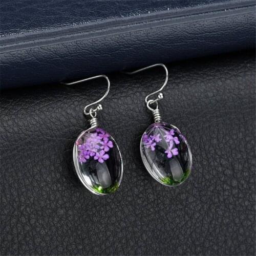 2018 New Handmade Glass Frame Water Drop Shape Anti-allergy Real Colordul Dried Flowers Earrings For Women Girls Wedding Earring