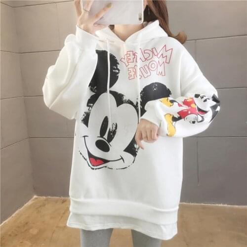 Disney Sweater Women Vintage Fake Two Mickey Minnie Mouse Smiley Avatar Hoodie Long Sleeve Tops Girl Cotton Kawaii T-shirt Tops