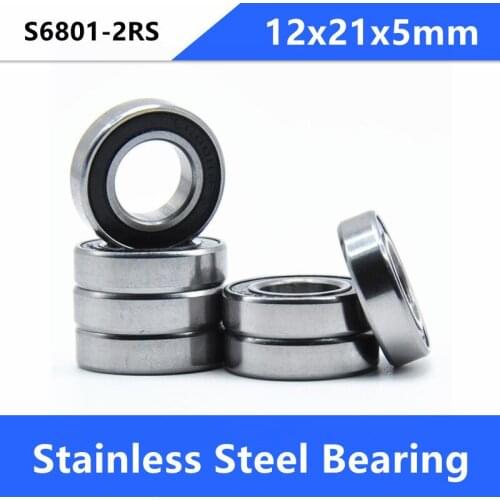 20pcs/lot ABEC-5 S6801-2RS S6801RS Bearing Stainless Steel 12x21x5 mm Deep Groove Ball Bearing 12*21*5 6801-2RS 6801RS