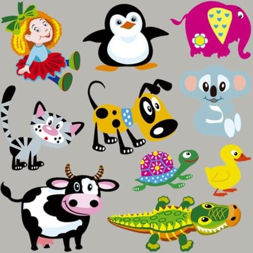 20pcs Cow Pengiun Dog Elephant Biker Badge Washable Heat Transfer Stickers Vinyl Patches Iron On Patch For Clothing Patchwork