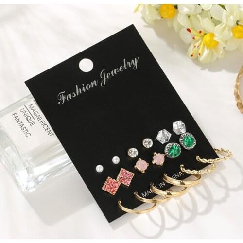 2020 ethnic boho geometric rhinestone crystal stud earring set for women girl trendy simulated pearl wedding bridal jewelry