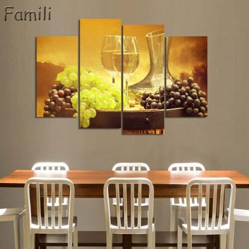 4Panel White wine And Cup Of Modern Canvas Print Painting Wall Art Picture For Kitchen Room Decoration Artwork Unframed3