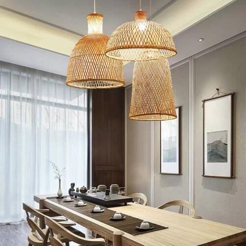 Bamboo chandelier bamboo lamp new Chinese lantern hotel tea staircase hotel Japanese rattan woven lampshade lamp