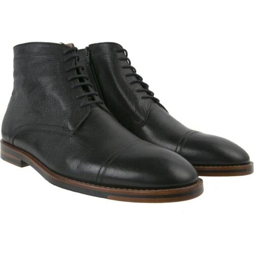 Handmade Black Ankle Boots with Woolen Insoles, Genuine Patterned Calf Leather, Injected Leather Soles, Premium Desert Boot