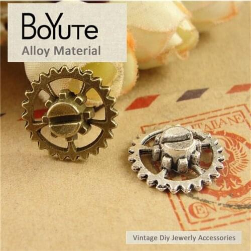 BoYuTe (100 Pieces/Lot) 15MM Wholesale Antique Bronze Silver Plated Zinc Alloy Metal Gear Charms for Diy Jewelry Making