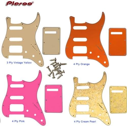 Pleroo Guitar Parts - For 72' 11 Screw Hole Standard St Deluxe Humbucker Hss Guitar pickguard & Back Plate Scratch Plate