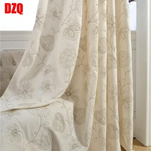 European Luxury Curtains Linen for Living Room Bedroom Embroidery Blackout Floral Curtain Windows Treatmentdrapes Home Decor