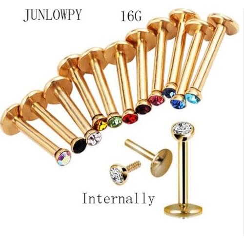 Internally Labret Ring Lip Piercing Crystal Gem Stone Fashion Body Jewelry 316L Stainless Steel 16G 8mm Tragus bar