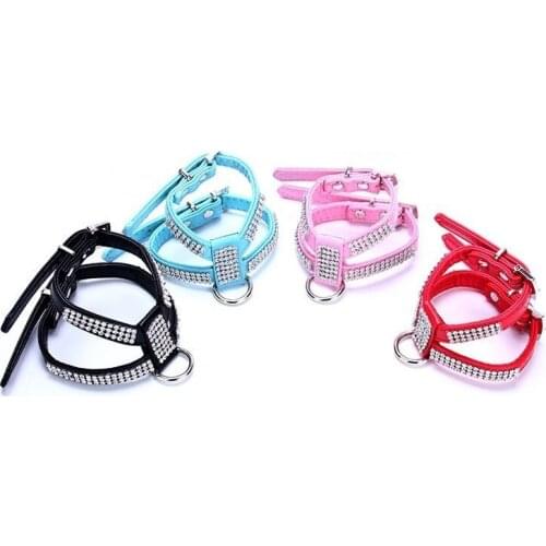 Leather Small Dog Harness Diamond Necklace Retractable Leash Rhinestone Puppy Collar perro Accessories Cats Products For Pets