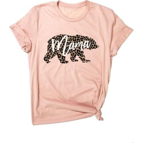 Mama Bear Leopard Print Mothers Day Gift Shirt Cotton Kawaii 2021 Fashion O Neck Graphic Short Sleeve Mother Casual Top Tees