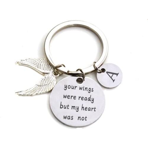 Memorial Jewelry Your Wings were Ready My Heart was Not Heart Keychain / Newcklace W/ A-Z Memorial Miscarriage Remembrance Gift