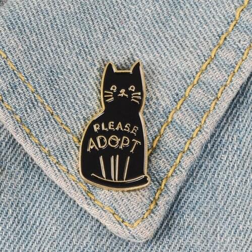 XEDZ Fashion new cute black cat brooch PLEASE ADOPE trend jeans backpack jewelry brooch friends small gifts
