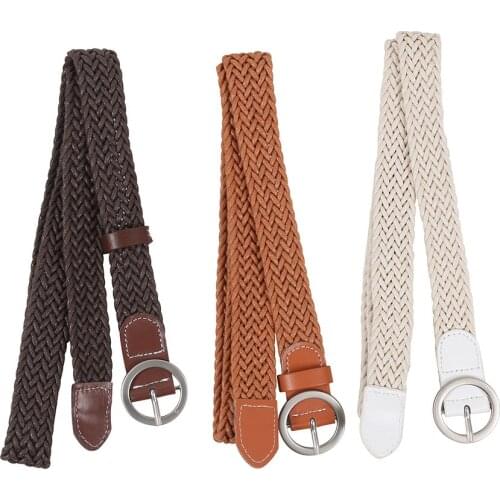 Fahion Ladies Round Buckle Belt For Women Wax Rope Woven Belt Simple Jeans Decorative Casual Tiny Female Strap Waistband