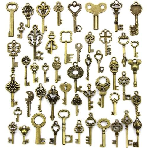 Mix Antique Bronze Old Look Bronze Keys Vintage Pendant Metal Charms Decorations Diy Pendant Jewelry Findings 50PCS