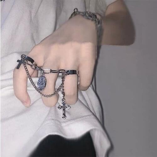 Multi-Layer Punk Adjustable Rings Set for Women Men Hip-Hop Cross Ring Party Couple Finger-Ring Christmas Unisex Gifts Jewelry