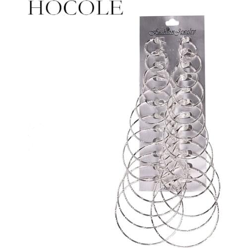 HOCOLE Punk Style Hip Hop Big Circle Hoop Earring Multi-size Round Silver Color Earring Set For Women Statement Jewelry 12 Pairs