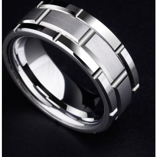 New Arrival Men Wedding Band White Tungsten Ring 8mm Brick Pattern Matte Brushed Silver Surface Engagement Anniversary Ring