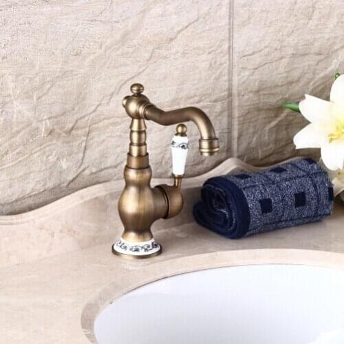 Single handle antique brass porcelain kitchen faucet bronze antique sink tap kitchen mixer tap vintage style sink mixer