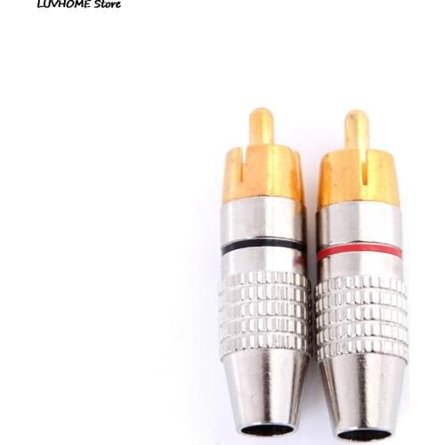 Hot Selling 2PCS/set Gold RCA Plug Solder Audio Video Adapter Connector Male to Male Convertor Balck + Red Wholesale low price