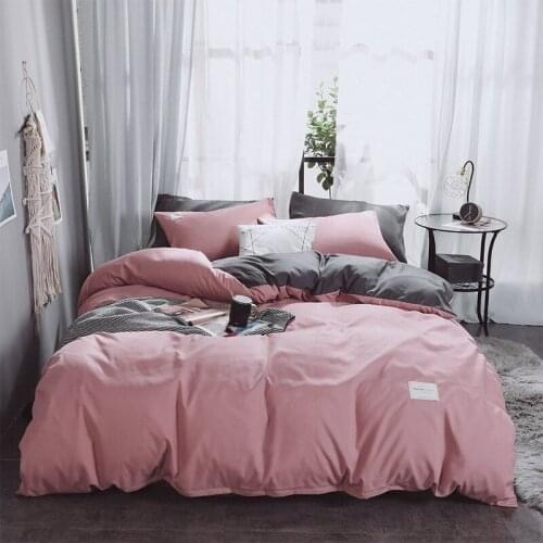 Pink Girl Bedding Set Gray Bed Flat Sheet Luxury Decor Bedclothes Duvet Cover Set Japan Style Solid Color Bed Linens