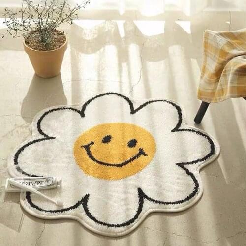 Nordic Door Mat Bathroom Anti-slip Floor Mats Bed Room Soft Decorative Smiley Fried Egg Carpet Flower Shape Machine Washable Rug