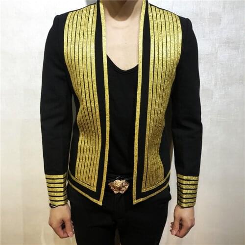 Style Gold Stripe Korean Slim Suit For Mens Walk Show Fashion Nightclub Blazer Performance Clothing Stylist Blazer Hombre