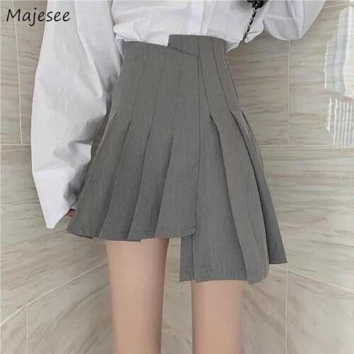 Skirts Women High Waist Solid Pleated Above Knee Irregular Fashionable Chic Elegant Student All-match Summer Preppy Style Gentle