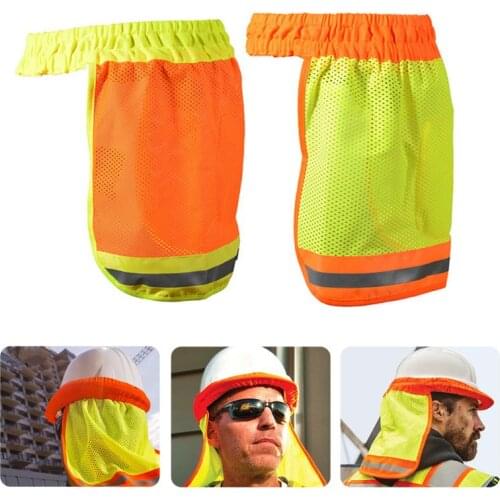 Safety Hard Hat Helmet Neck Cover Sun Protector Reflective Stripe Neon High Visibility Elastic Breathable Mesh Shield My05 21