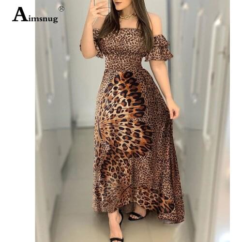 Sexy Women Long Maxi Dress Slim Waist Leopard Print butterfly Evening Party Dresses Straples Ladies Vintage A-Line Dress Femme