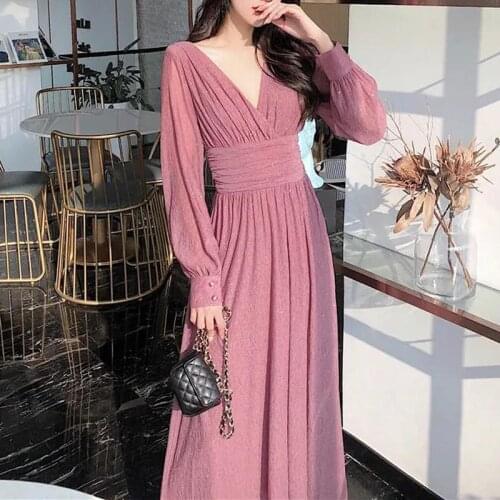 Spring Summer Fashion Women Long Sleeve Maxi Dress Draped High Waist Elegant Long Dress Women Shiny Sexy Party Dresses Vestidos