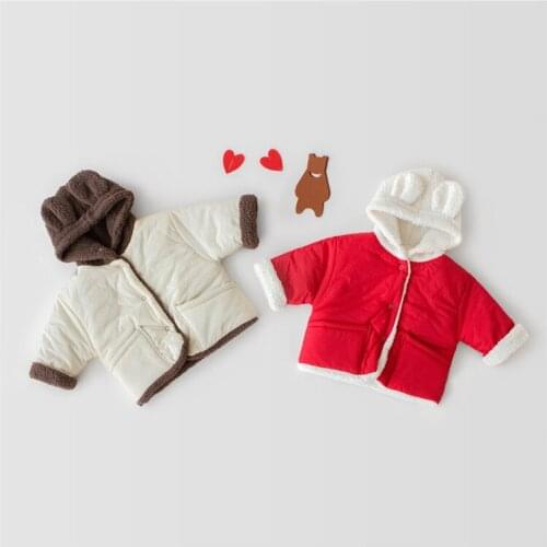 Winter Babywinter Clothes Boys Girls Newborn Bear Plush Thickened Warm Cotton Coat Double Faced Cotton Padded Kids Winter Coats