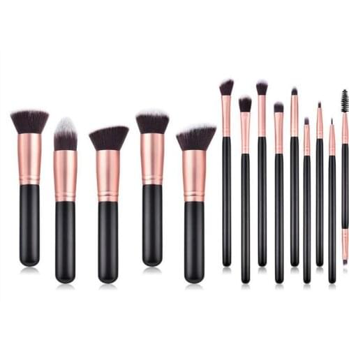 10set/lot 14pcs Black Wood Handle Blush Foundation Cosmetic Brush Suit Synthetic Fiber Makeup Appliances Cosmetic Tools HA1921
