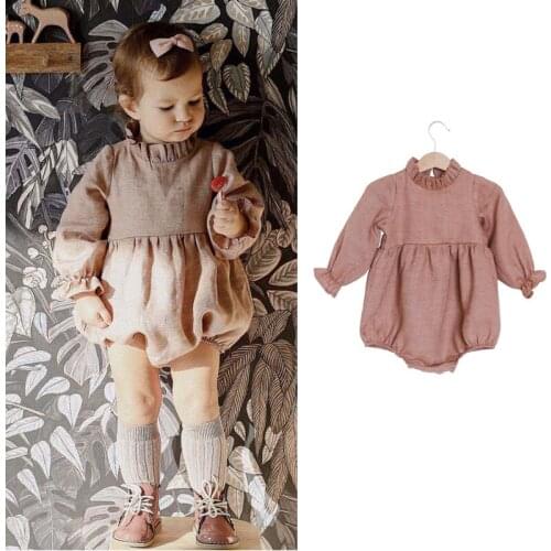 2020 DL Baby Girls Bodysuits New Autumn Toddler Infant Flax Long Sleeve Jumpsuits Newborn Fashion Clothes