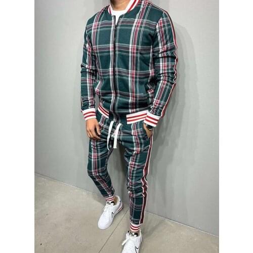 2020 spring and summer European and American cardigan plaid jacket sports fashion mens casual wear suit