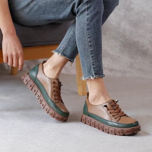 2021 Designer Shoes Oxford Lace Up Shoes Color Block Mori Girl Handmade Leather Shoes Brown/Coffee