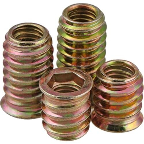 5/20X M6 M8 M10 Steel Metal Hexagon Hex Socket Drive Head Embedded Insert Nut E-Nut for Wood Furniture Inside and Outside Thread