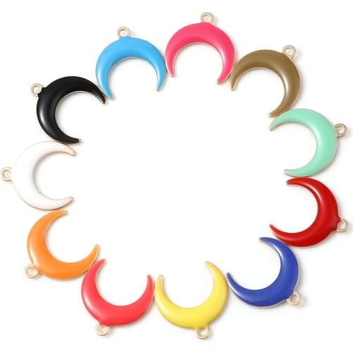 5PCs Galaxy Enamelled Moon Charms Colorful Half Moon Double-sided Enamel Sequins Pendants For DIY Earring Jewelry Making Finding