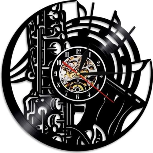 Saxophone Album Clock Music Orchestra Sound Symphony Brass Vinyl Record Wall Clock Instrument Wall Watch Decor Jazz Lover Gift