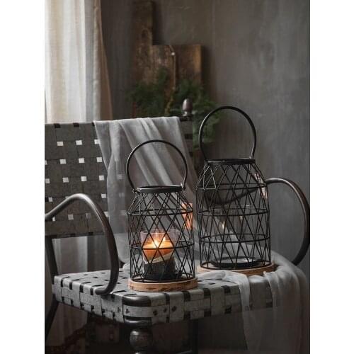 American Iron Floor Hanging Windproof Decorative Candlestick Outdoor Glass Wind Lamp Lantern Home Decore Candle Holders Weddings