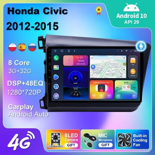 4G WIFI For Honda Civic 2012-2015 Car Radio Multimedia Player Navigation Car Android Auto Carplay RDS 2 din Android 10 No DVD
