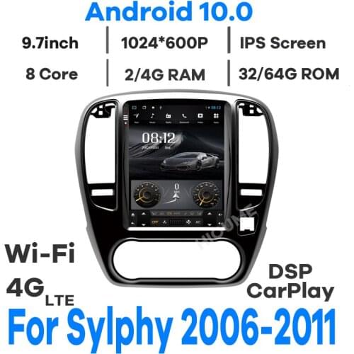 4core Android 10.0 Tesla Screen Car Multimedia GPS Navigation For Nissan Sylphy G11 2005-2012 Radio Stereo 4G wifi Carplay
